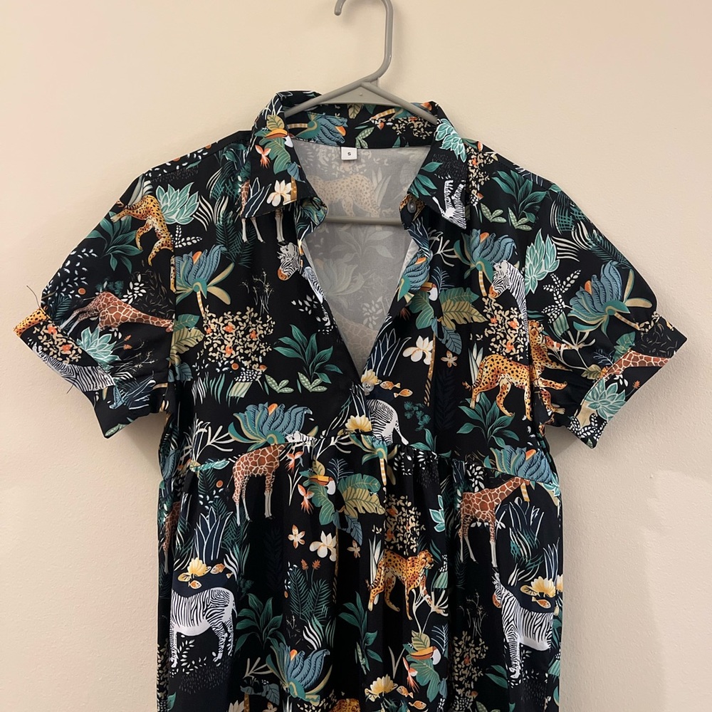 Jungle animal print collared maxi dress